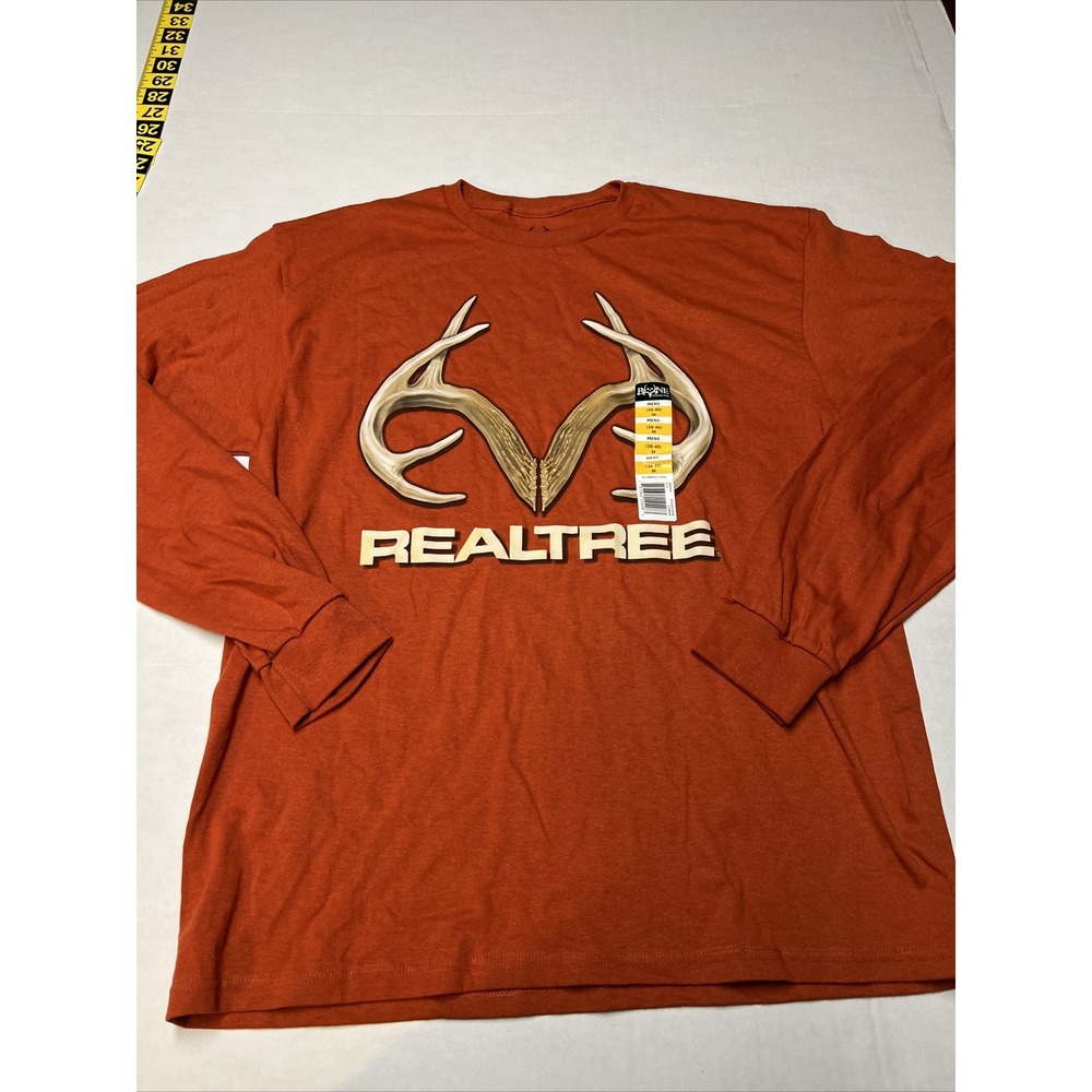 REALTREE Long Sleeve T-Shirt Bone Collector Camo Logo Dark Orange Mens M (38-40)